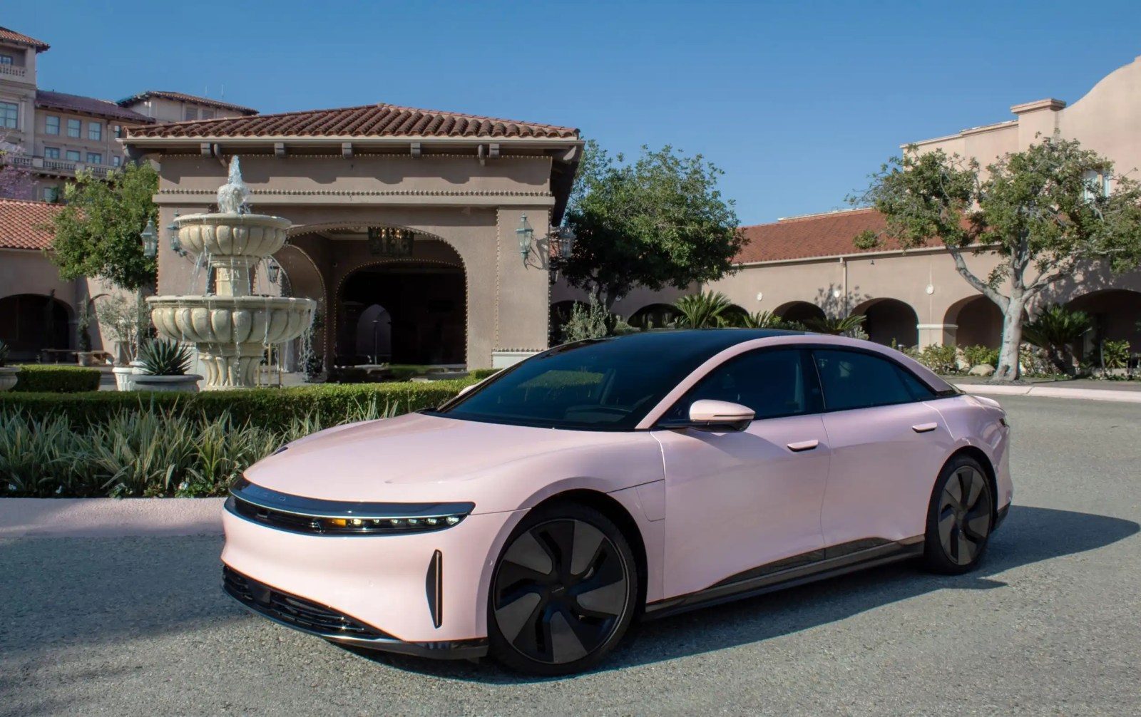Lucid Air sedan at a Langham Hotel