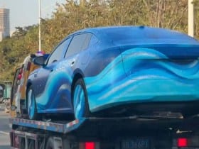 BYD Seal 08 being transported in China.