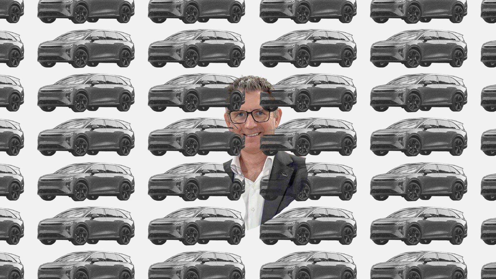 Lucid interim CEO Marc Winterhoff with Lucid Gravity vehicles