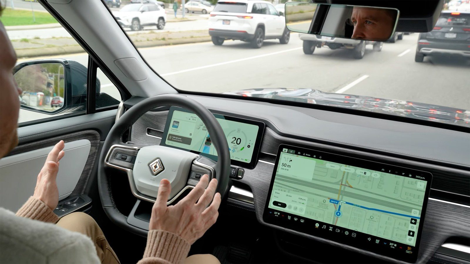 Devin Olsen testing Rivian's autonomy software