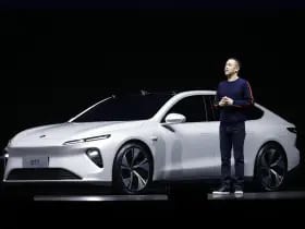 Nio's founder and CEO unveiling the ET7 sedan in January 2021