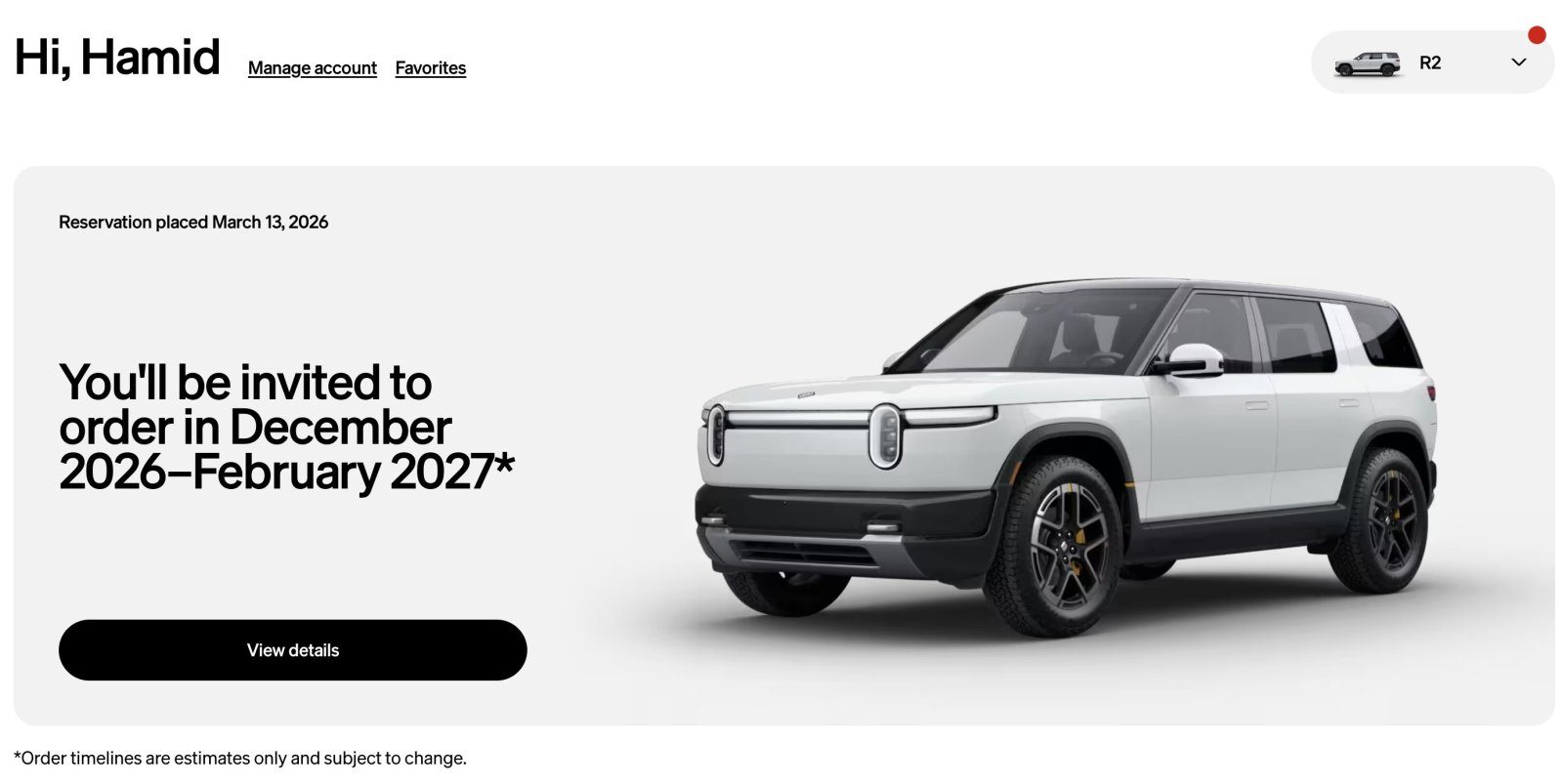 Rivian R2 order window