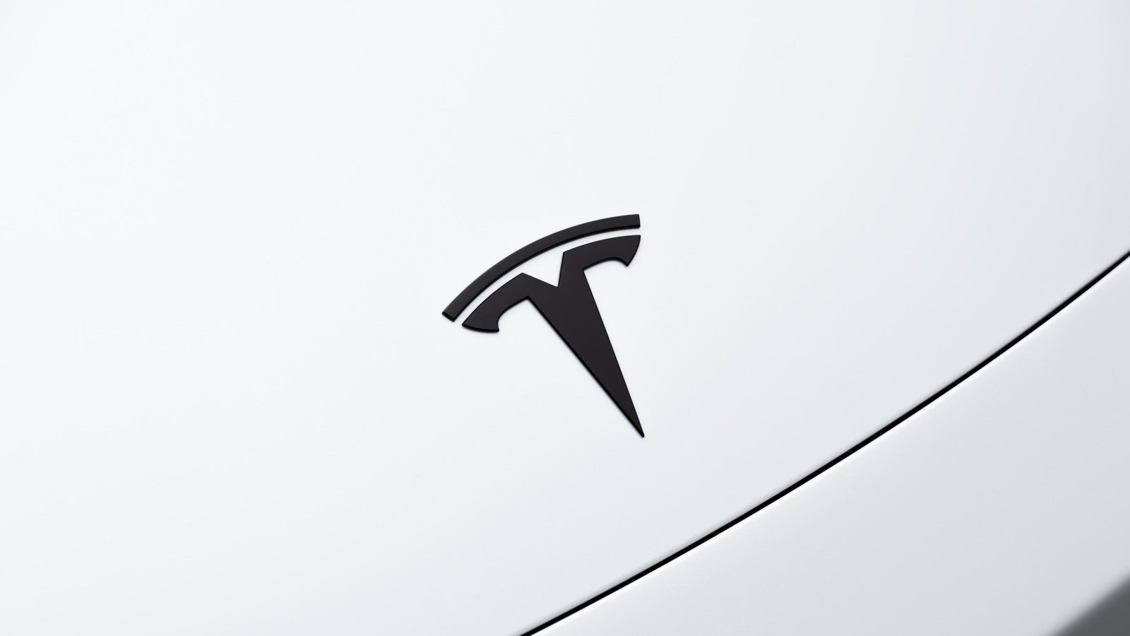 Tesla logo in a Model 3