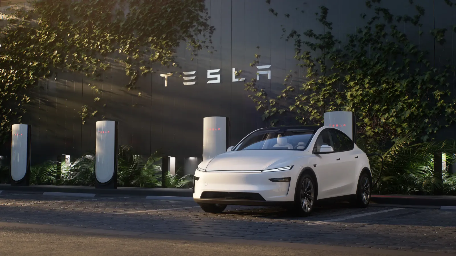 Tesla at a supercharger