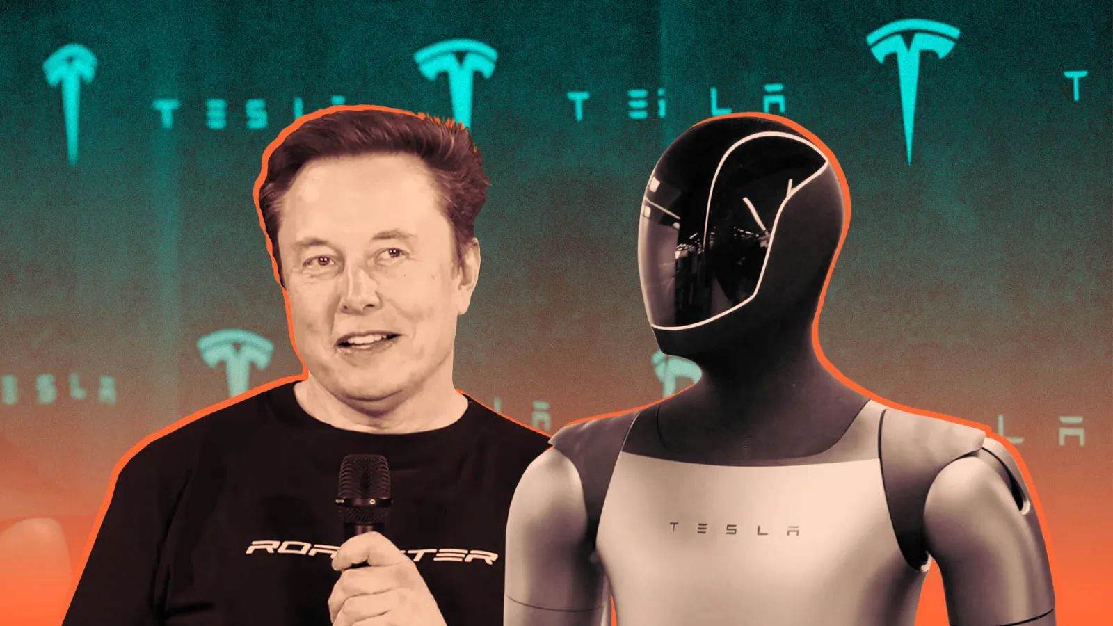 Tesla CEO Elon Musk and Humanoid robot Optimus